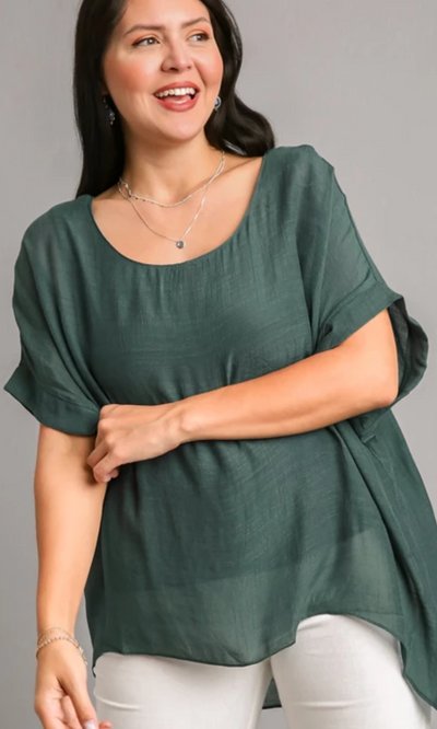 Relaxed Fit High Low Top with Dolman Sleeve