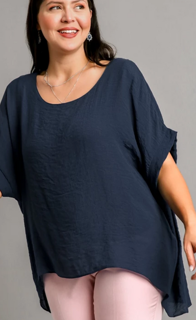 Relaxed Fit High Low Top with Dolman Sleeve