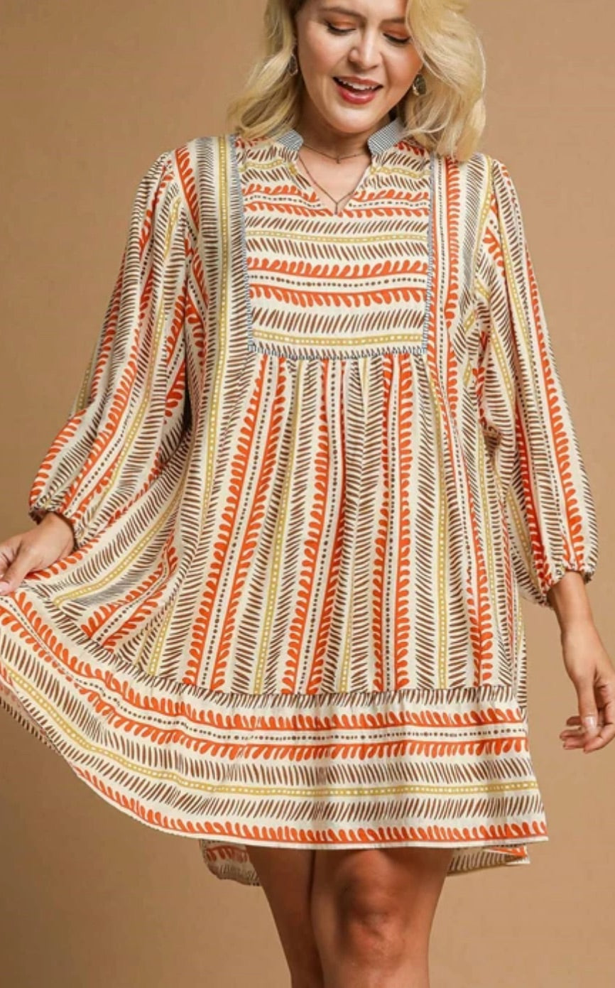 Aztec Print Babydoll Dress