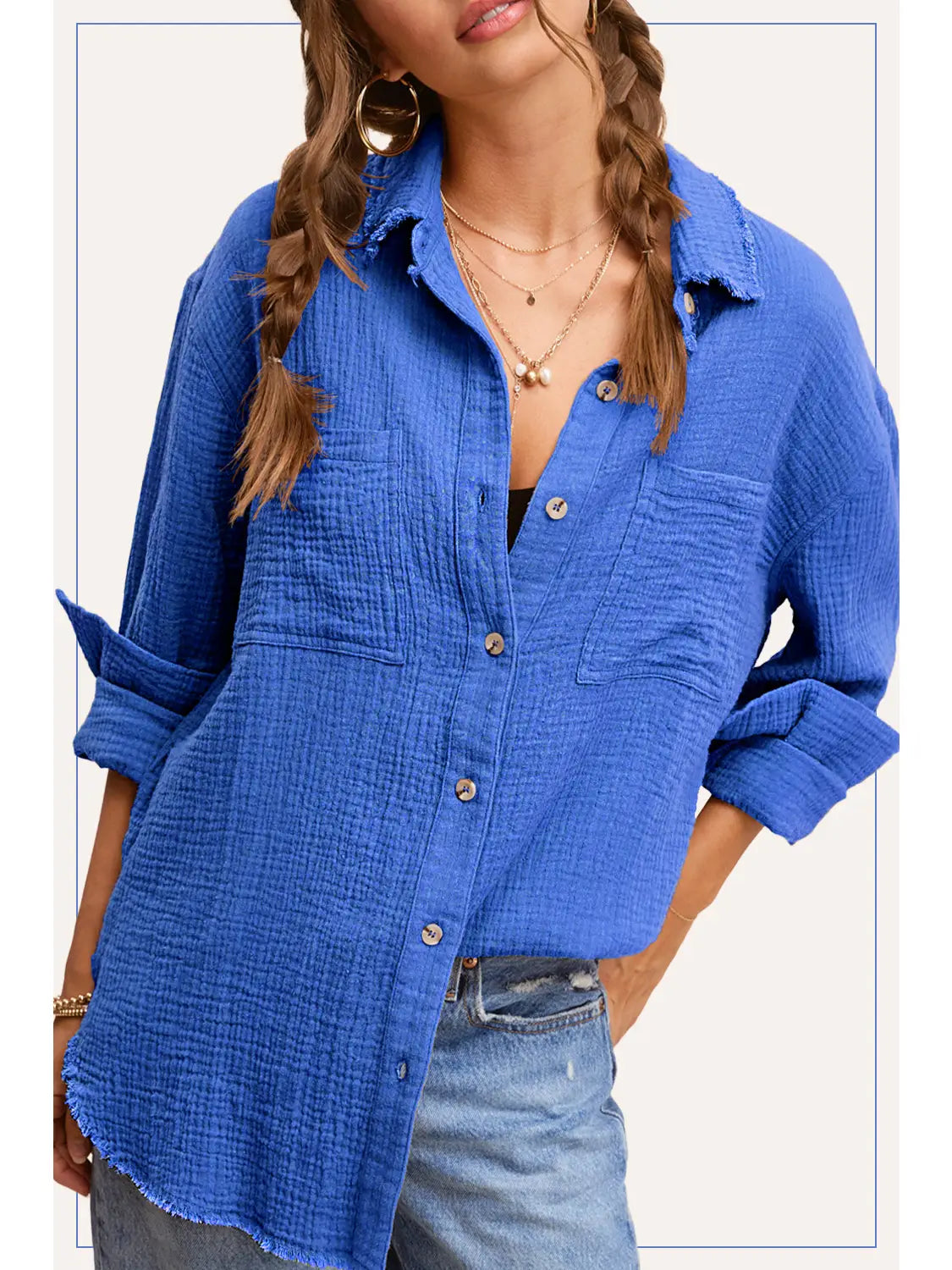 Crinkle Gauze Button Down