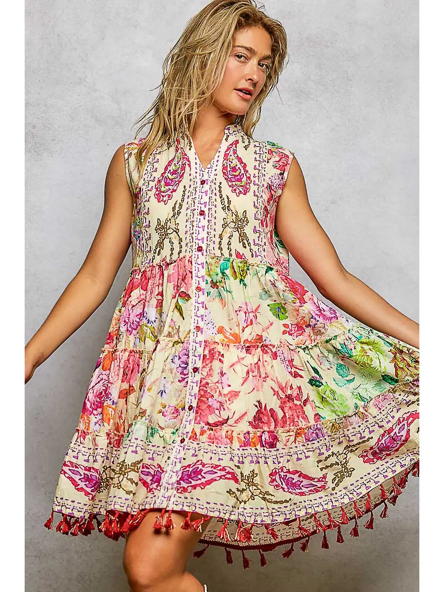 Frill Floral Tassel Dress
