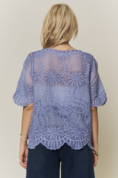 Blue Eyelet Top