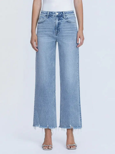 Vervet Olivia Mid Rise Frayed Hem Ankle Wide Leg Jeans