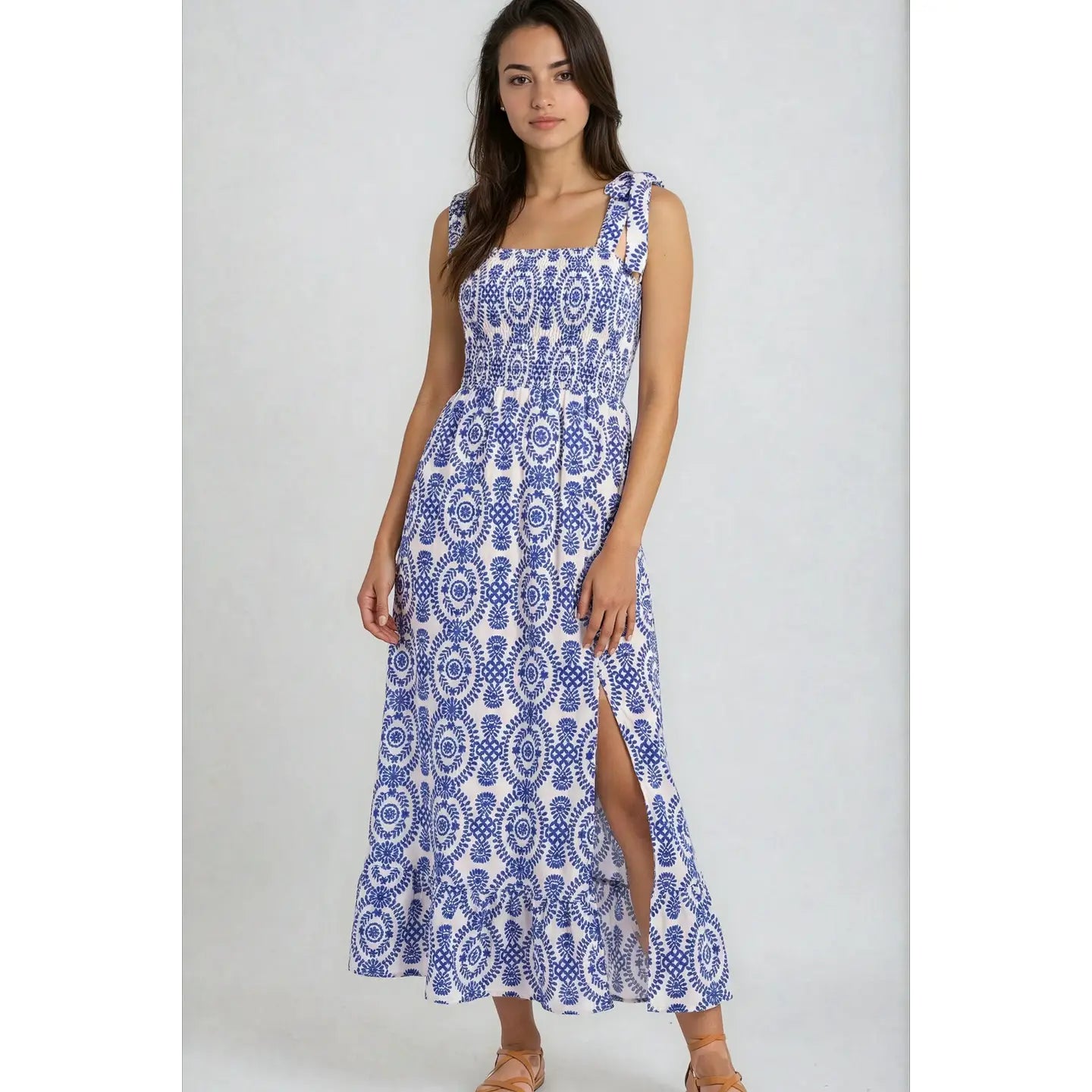 Mediterranean Print Maxi Dress