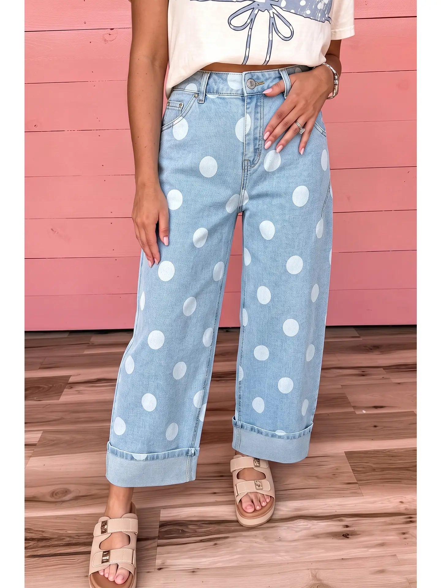 Curvy Girl Polka Dot Ankle Length Casual Jeans