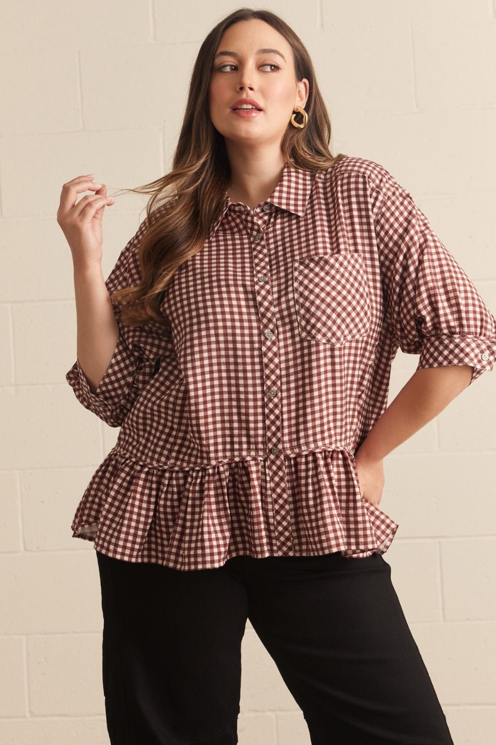 Red Bean Gingham Top