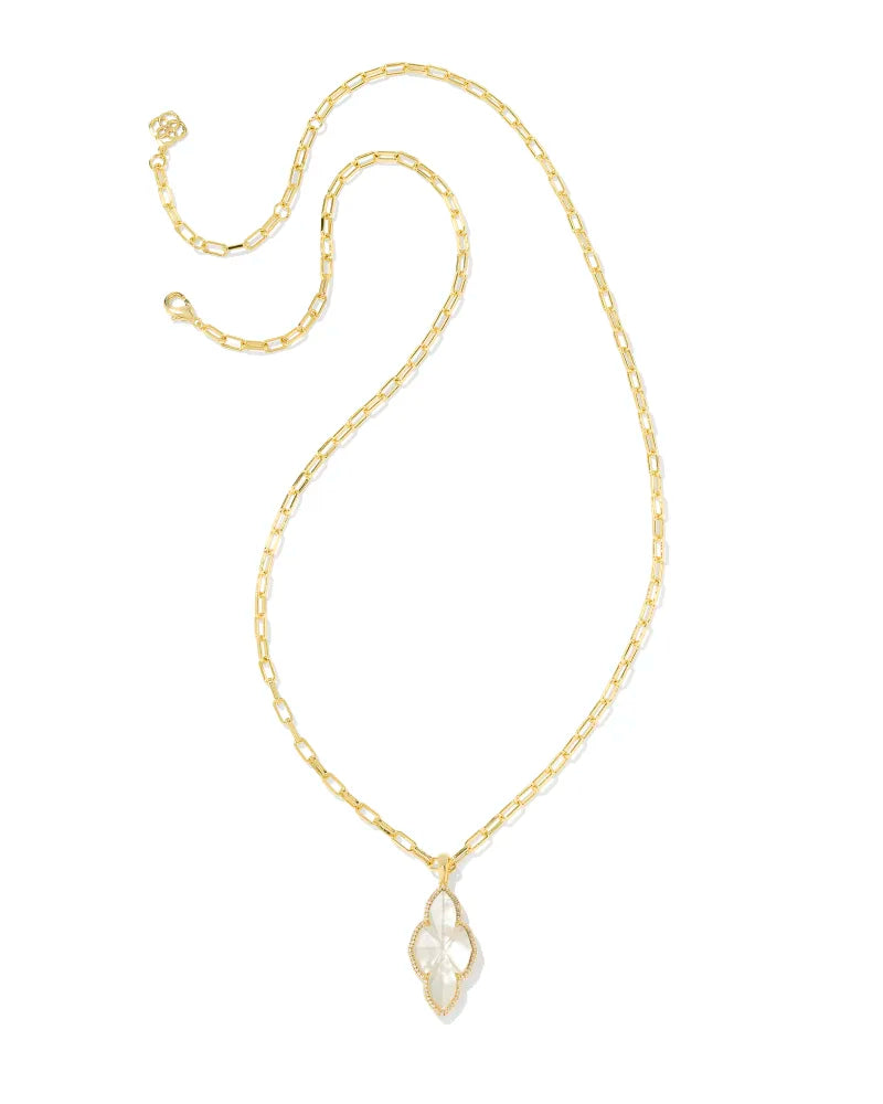 Abbie Gold Pave Frame Large Long Pendant Necklace