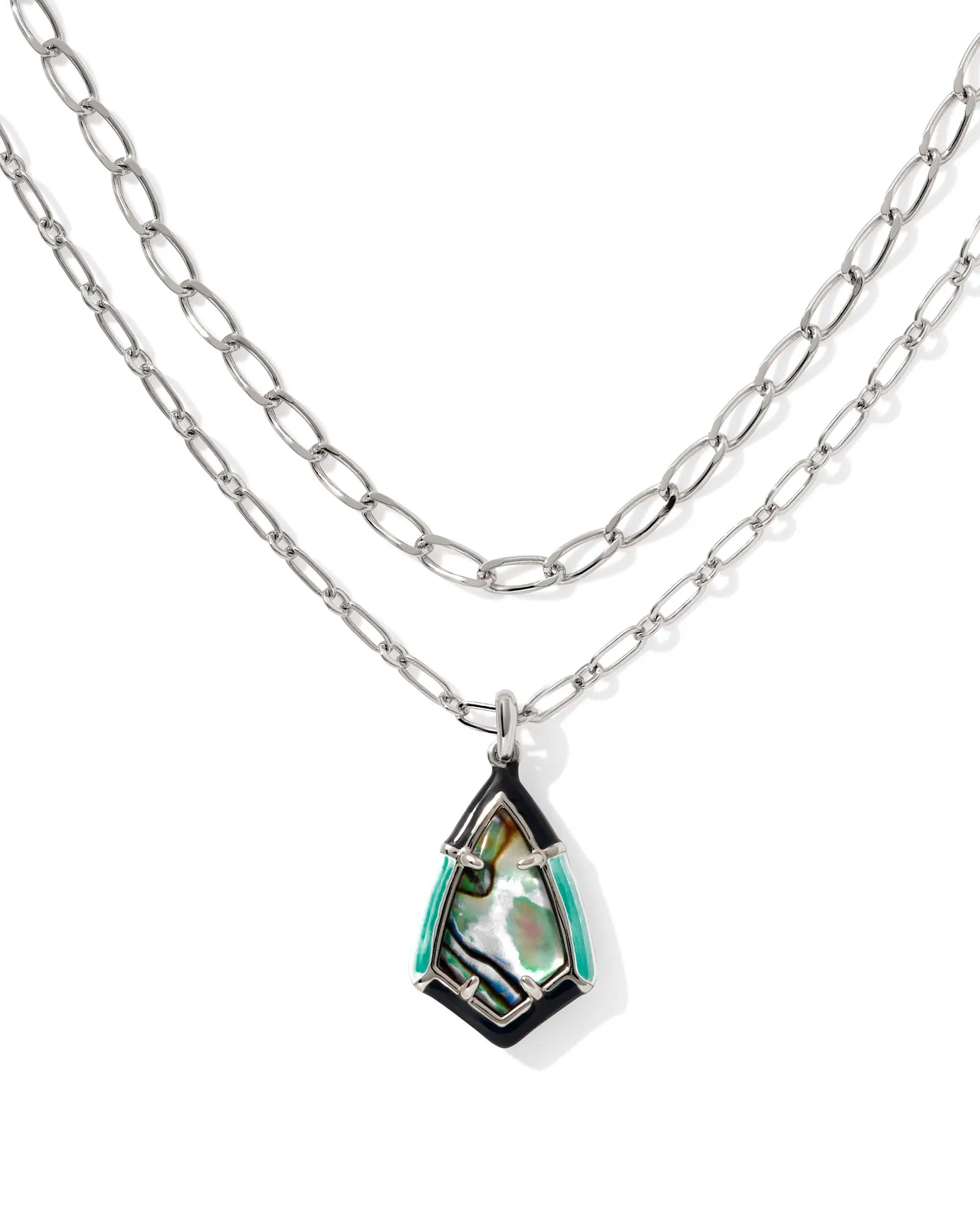 Camry Silver Enamel Frame Multi Strand Necklace