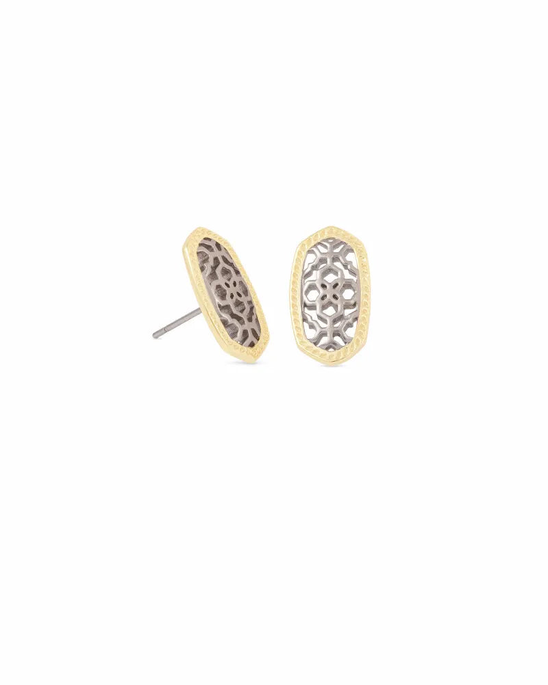 Ellie Gold Stud Earrings in Silver Filigree Mix