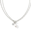 Eve Silver Chain Multi Strand Necklace in White Pearl