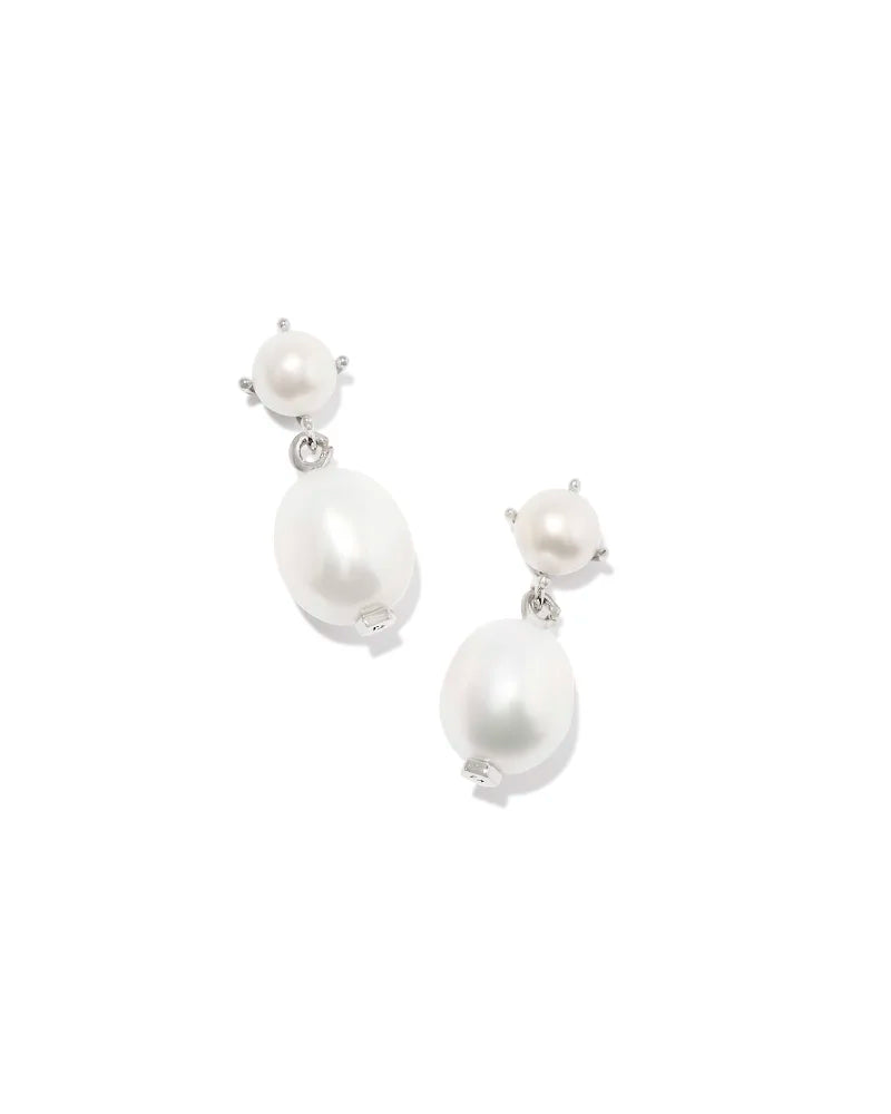 Eve Silver Drop Earrings in White Pearl