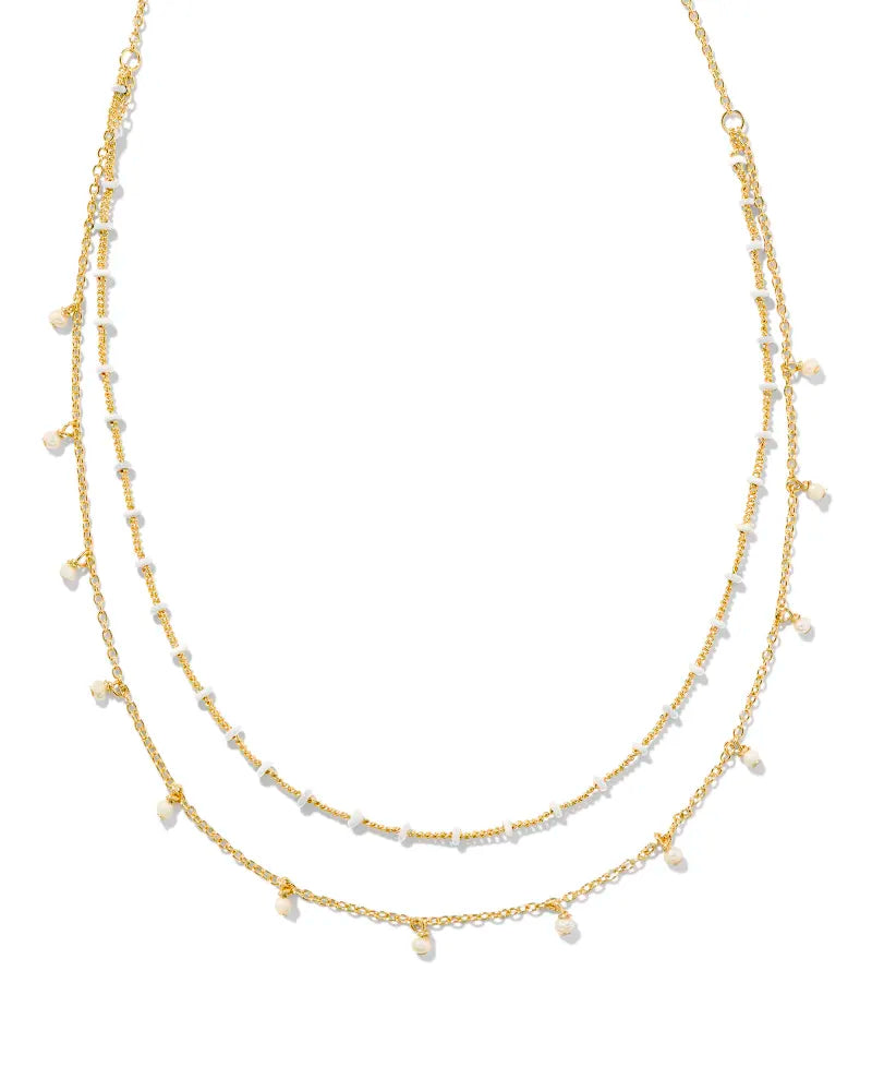 Eve Gold Multi Strand Necklace in White Mix