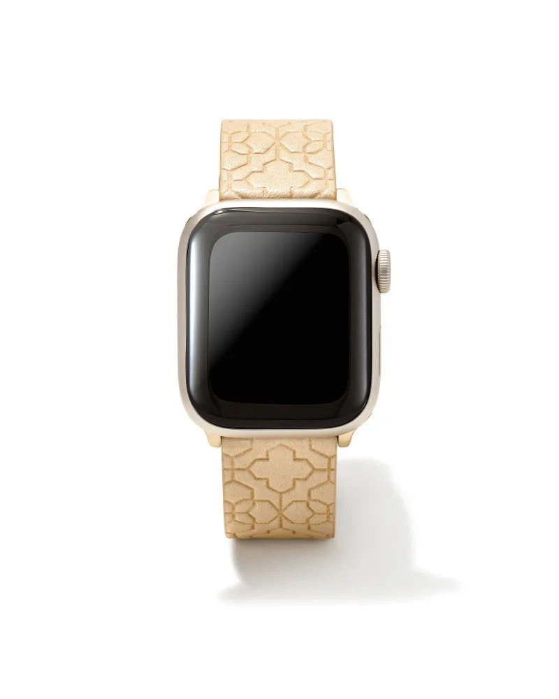 Filigree Beige Leather Watch Band with Gold Tone Stainless