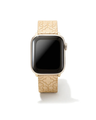 Filigree Beige Leather Watch Band with Gold Tone Stainless