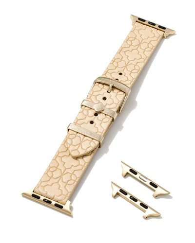 Filigree Beige Leather Watch Band with Gold Tone Stainless