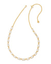 Genevieve Gold Strand Necklace in White Crystal