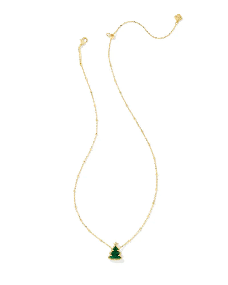 Holiday Tree Gold Short Pendant Necklace