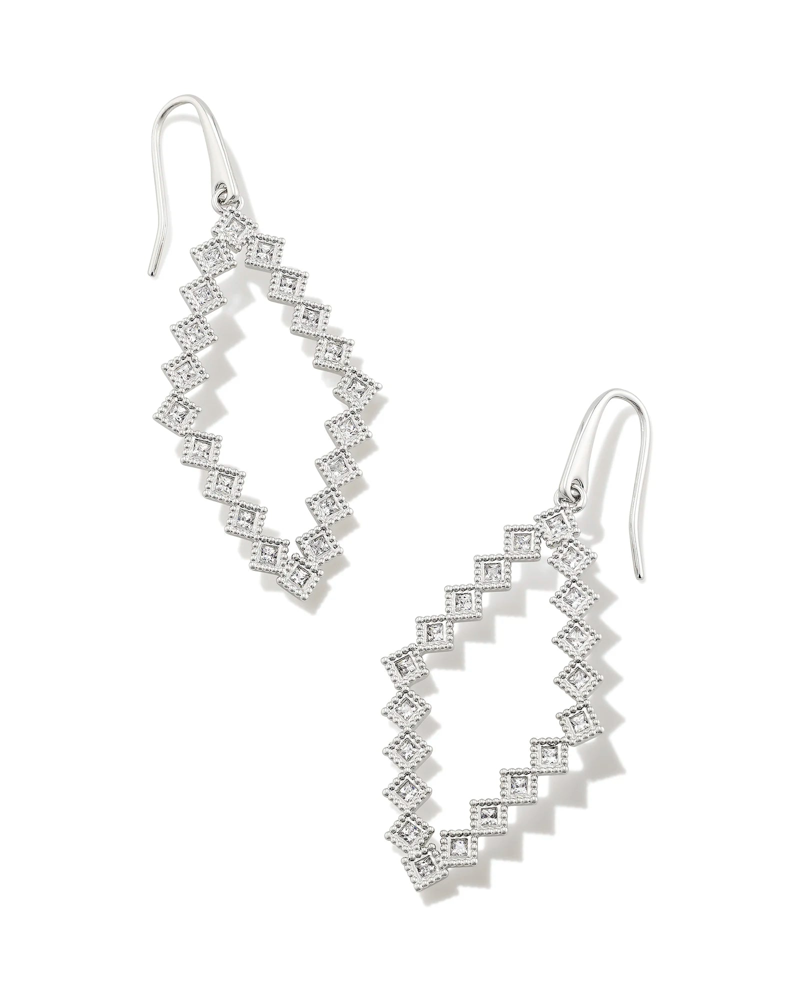 Kinsley Silver Open Frame Earrings in White Crystal