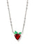 Strawberry Silver Short Pendant Necklace in Dark Pink Crystal