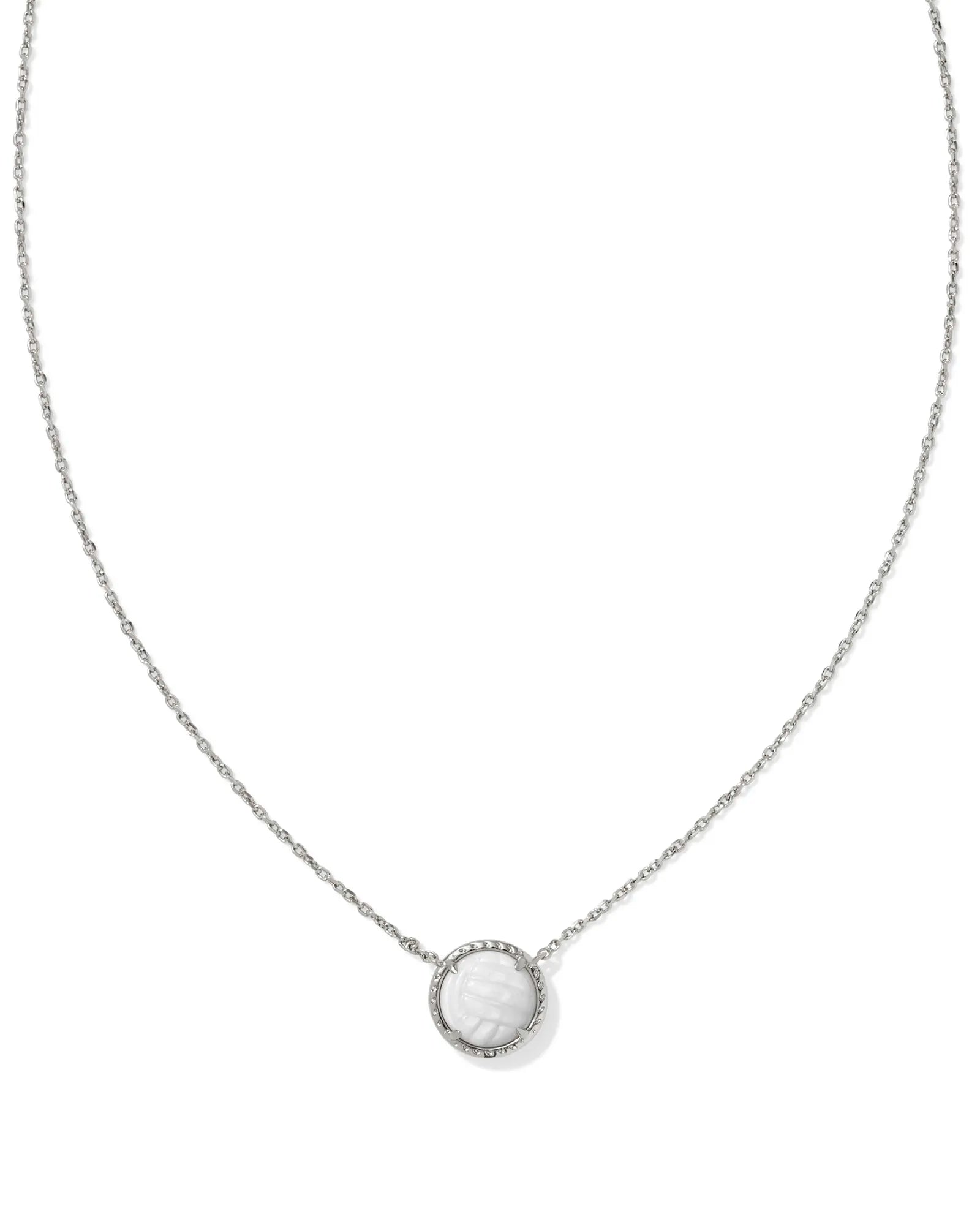 Volleyball Silver Short Pendant Necklace in White Mother-of-Pearl