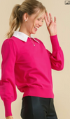 Round Neck Knit Pullover Sweater with Puff Long Sleeves