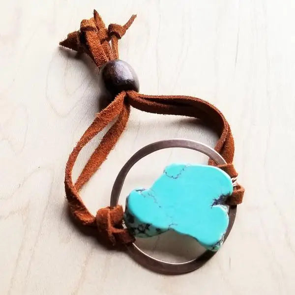 Navajo Turquoise Bracelet w/ Stone Slab & Adjustable Ties