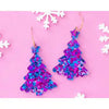 Christmas Tree Blue Purple Glitter Earring