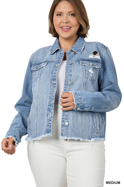 Plus Size Distressed Denim Jacket curated on LTK