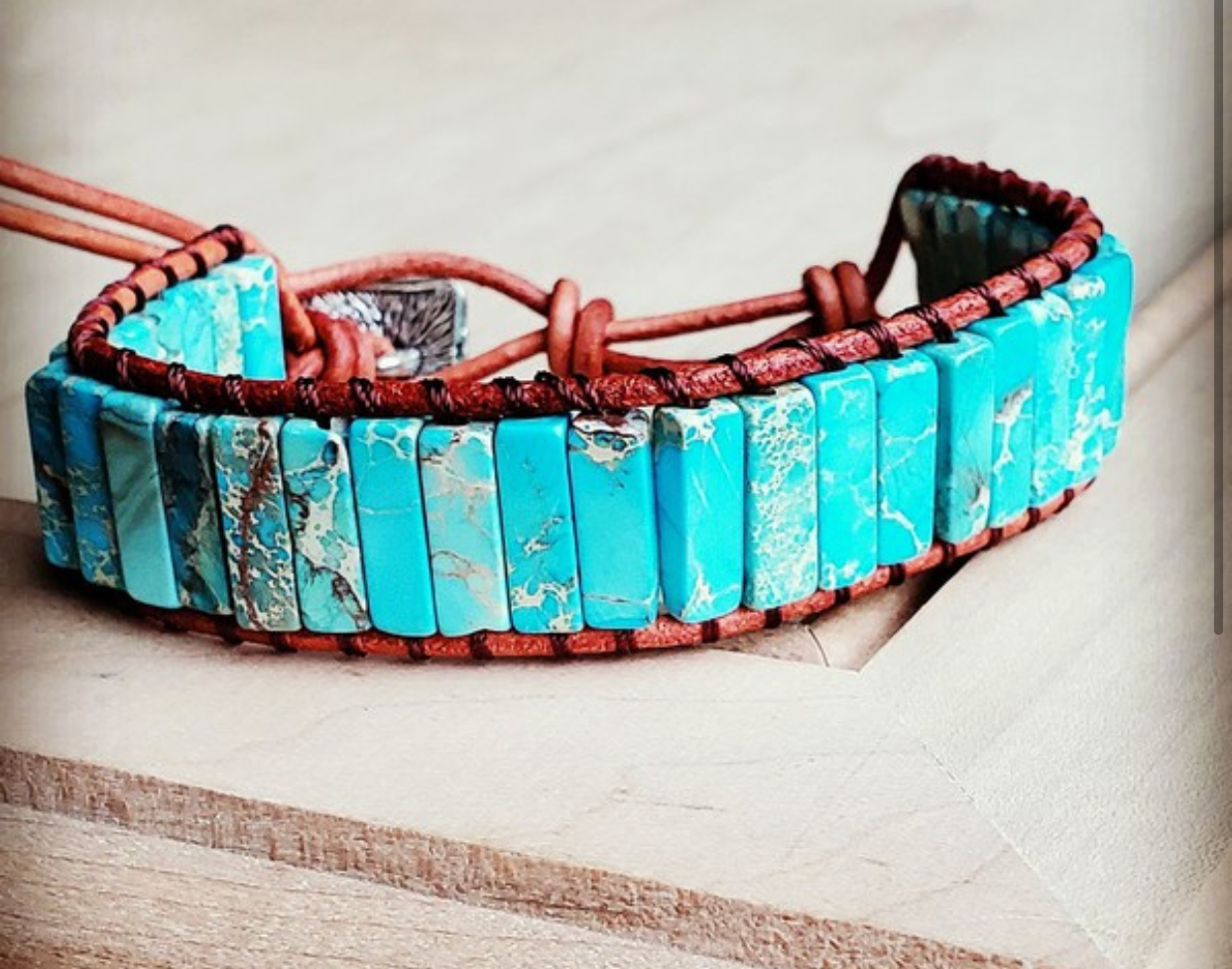 Woven Regalite Stacked Stone Bracelet-Turquoise