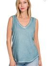 Washed Raw Edge V-Neck Tank Top