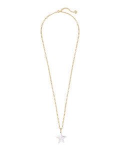 Kendra Scott Carved Jae Star Gold Long Pendant Necklace in Pink Rainbow Calsilica