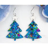 Christmas Tree Blue Glitter Earrings