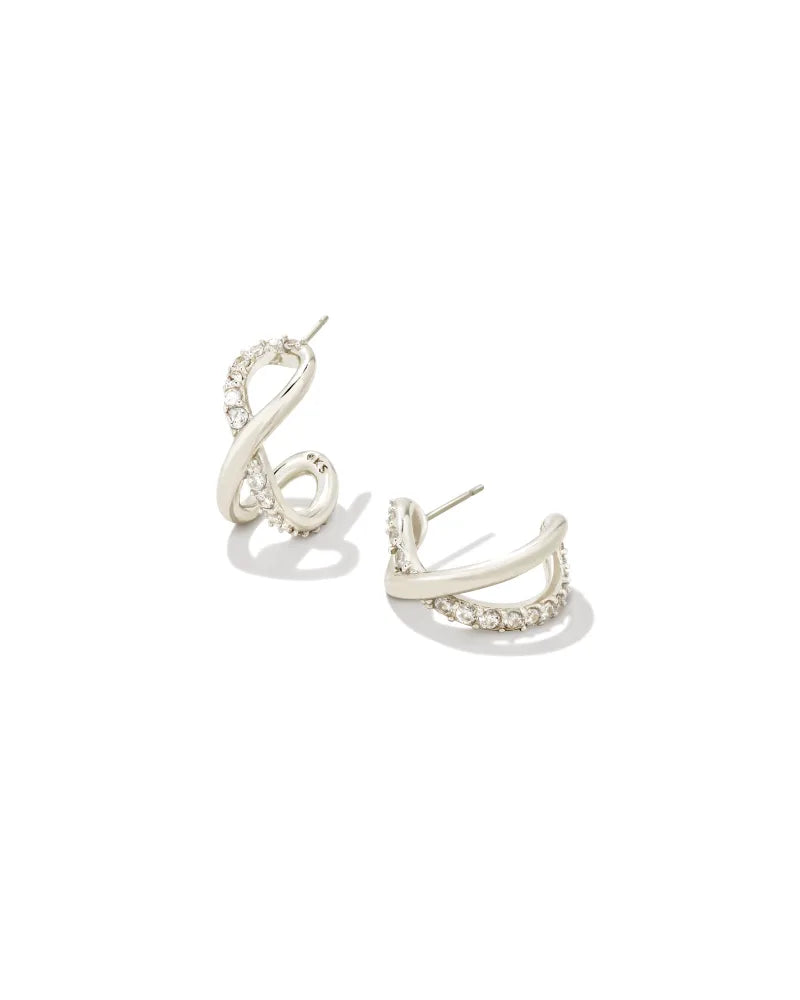 Annie Silver Infinity Huggie Earrings in White Crystal