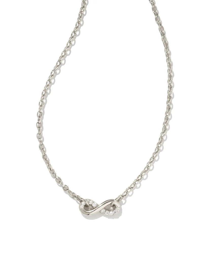 Annie Silver Infinity Pendant Necklace in White Crystal