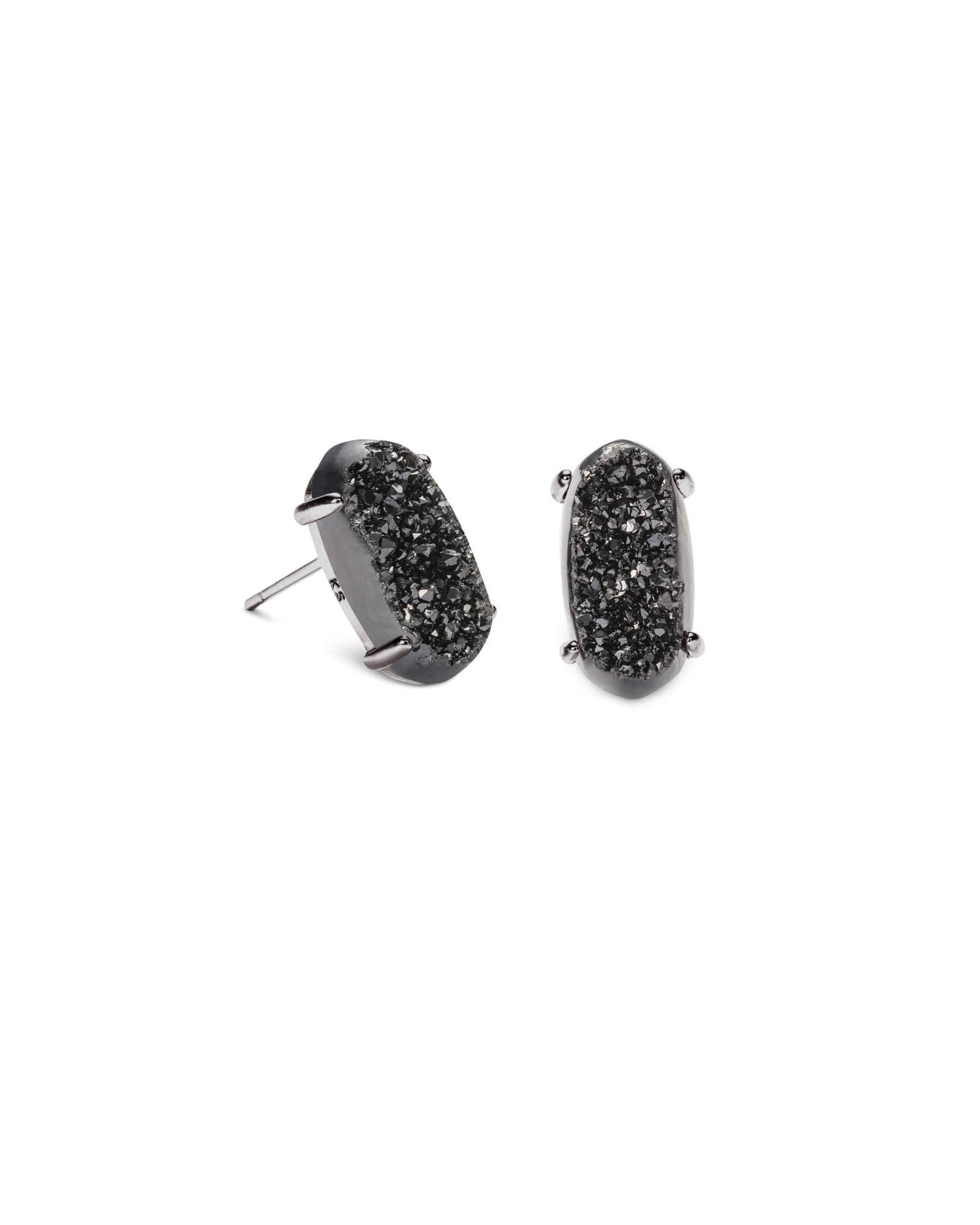 Betty Stud Earrings in Gunmetal Black Drusy