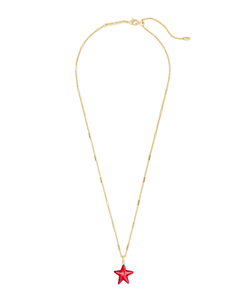 Kendra Scott Jae Star Gold Necklace in Bright Red Glass