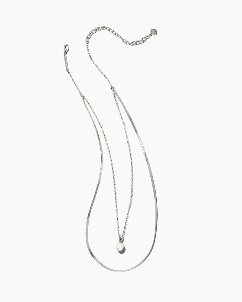 Lindsay Silver Multi Strand Necklace In White Pearl