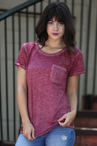 Scoop Neck Heathered Pocket Tee