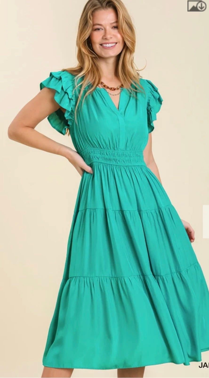 Flutter Sleeved Midi Dress with Smocked Waistband